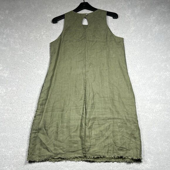 Tommy Bahama Linen Shift Dress Size Medium Green Ruffle Pockets Beach Sleeveless - Picture 8 of 14